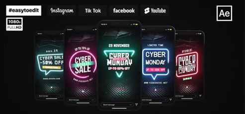 Videohive Cyber Monday Neon Stories & Posts 34692148