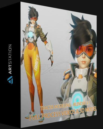 ARTSTATION – TRACER CHARACTER MODELING – BLENDER 3.1 – FULL PROCESS VIDEOS AND 3D MODELS (*BLEND FORMAT) BY FLYCAT FLY