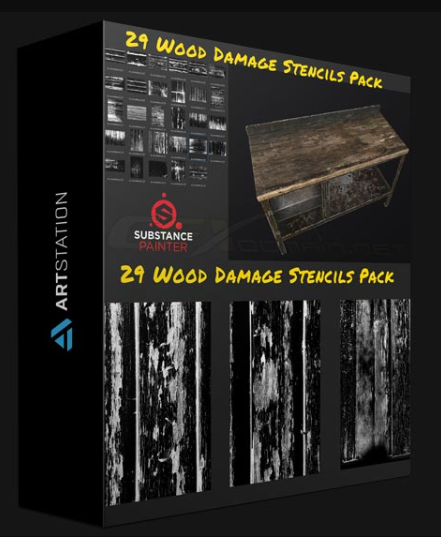 ARTSTATION – 29 WOOD DAMAGE STENCILS PACK BY ALEXANDER SHEYNIN