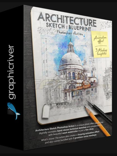 GRAPHICRIVER – ANIMATED ARCHITECTURE SKETCH AND BLUEPRINT PHOTOSHOP ACTION BY INDWORKS