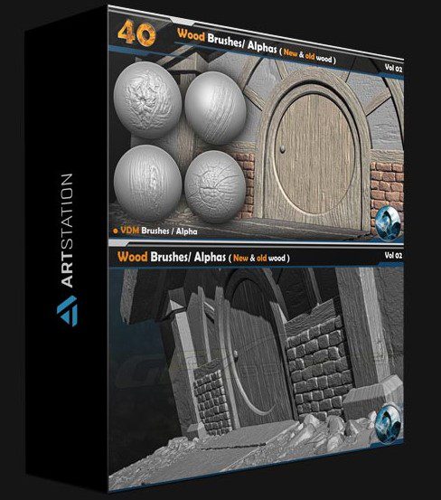 ARTSTATION – 40 WOOD VDM BRUSHES/ ALPHAS ( NEW & OLD WOOD ) VOL 02